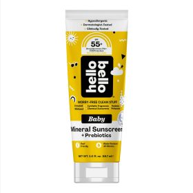 Hello Bello Mineral SPF 55+ Sunscreen Lotion with Prebiotics for Babies and Kids, 3 fl oz