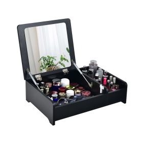 2-in-1 Compact Bay Window Makeup Dressing Table (Color: Black, Type: Makeup Vanities)