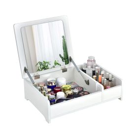 2-in-1 Compact Bay Window Makeup Dressing Table (Color: White, Type: Makeup Vanities)